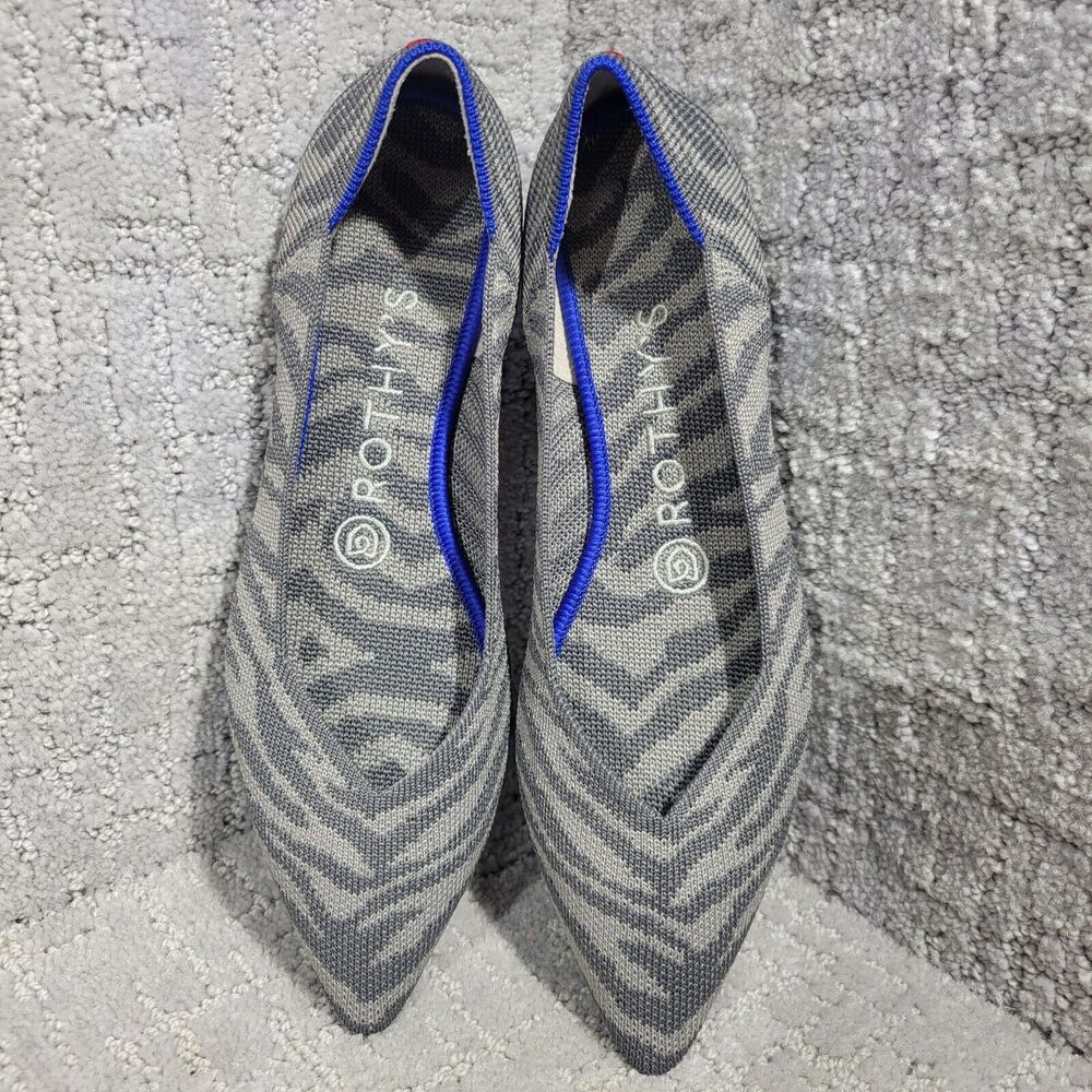 Rothy's the Point Grey Zebra Pointed Toe Slip On Flat Shoes Women's Size 7 US